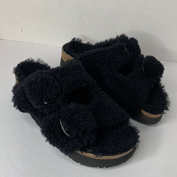 Birkenstock Arizona big buckle black shearling Papilio sandals NWT - Picture 4 of 11